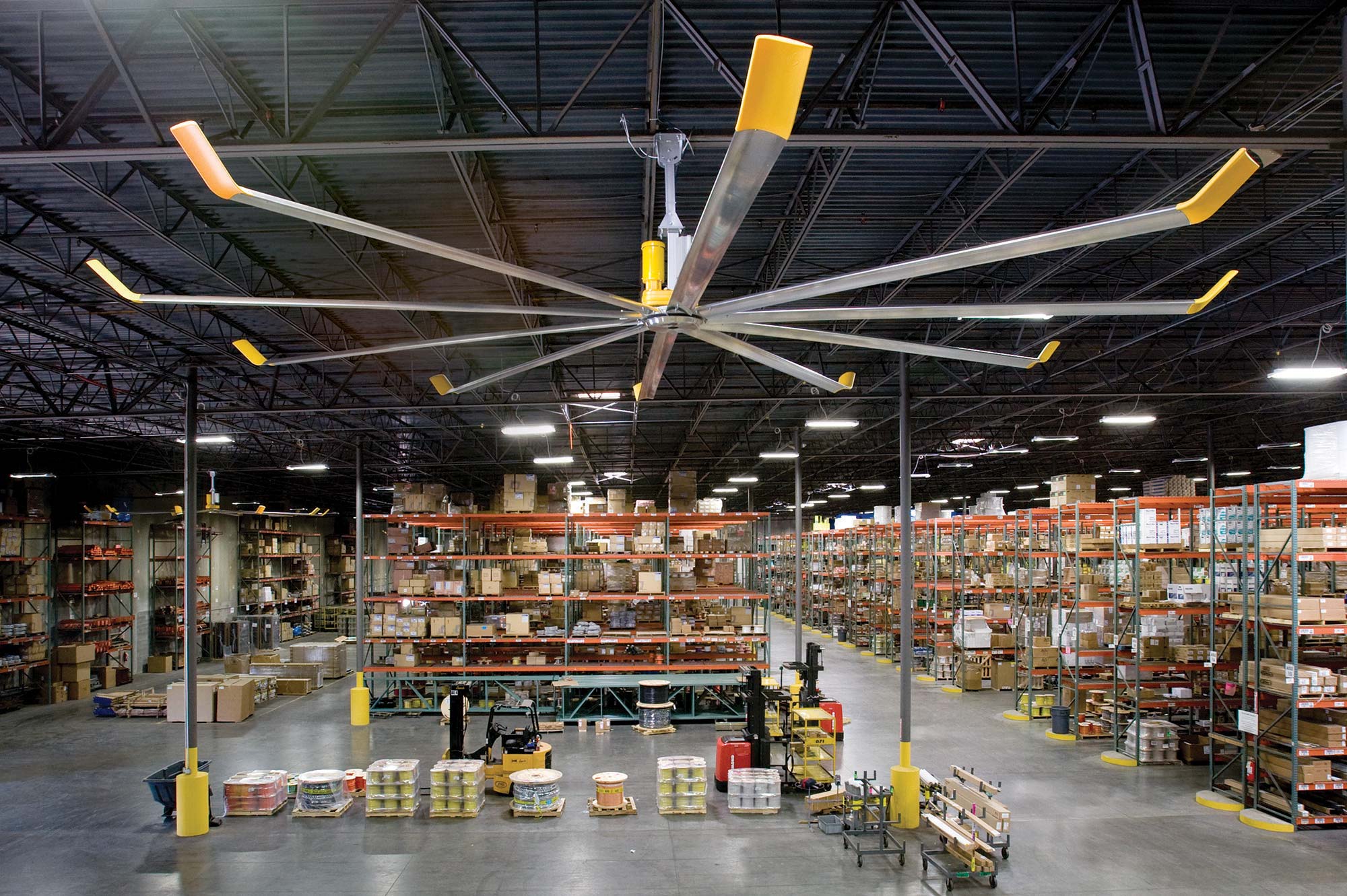 large ceiling fan in a warehouse